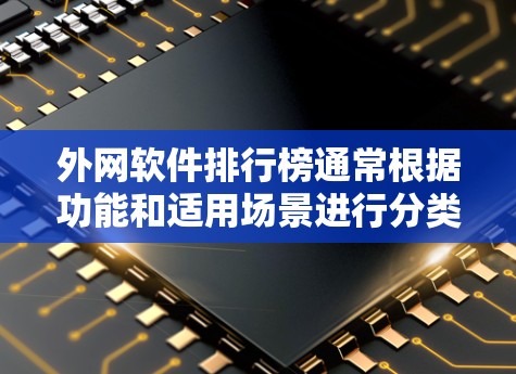 外网软件排行榜通常根据功能和适用场景进行分类，以下是一些常见的外网软件推荐，涵盖访问、管理、监控等方面