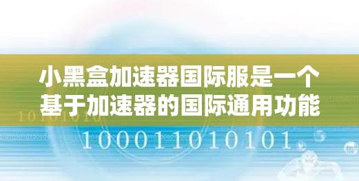 小黑盒加速器国际服是一个基于加速器的国际通用功能，旨在提升游戏性能并简化操作。以下是对该加速器的详细分析和使用指南